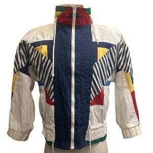Vintage RZR Original 90's White/Multicolored Full Zip Up, Wind Breaker Jacket- S